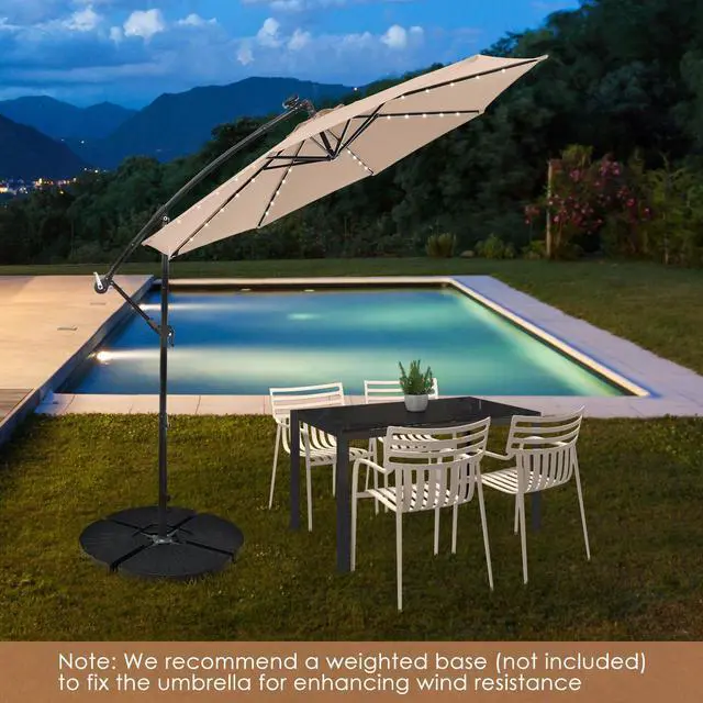 Alt view image 6 of 7 - SlickBlue 10 Feet Solar Offset Hanging Umbrella with 40 Lamp Beads and Solar Panel-Tan