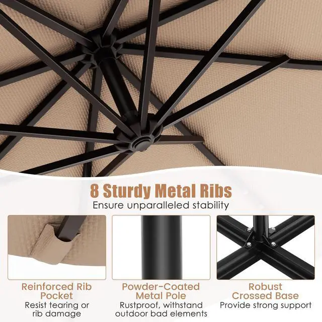 Alt view image 7 of 7 - SlickBlue 10 Feet Solar Offset Hanging Umbrella with 40 Lamp Beads and Solar Panel-Tan