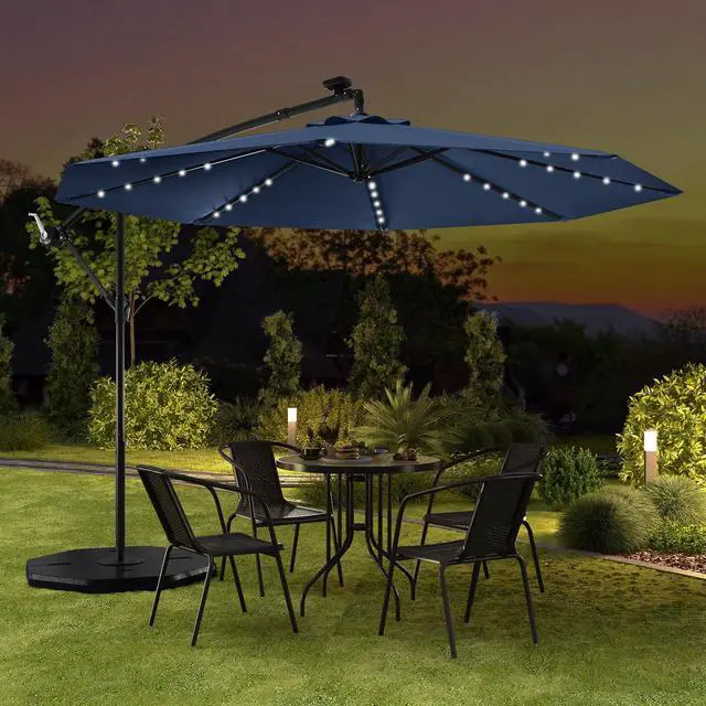 Alt view image 2 of 7 - SlickBlue 10 Feet Solar LED Offset Umbrella with 40 Lights and Cross Base for Patio-Blue