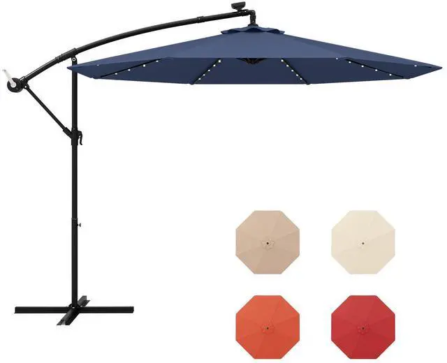Alt view image 4 of 7 - SlickBlue 10 Feet Solar LED Offset Umbrella with 40 Lights and Cross Base for Patio-Blue