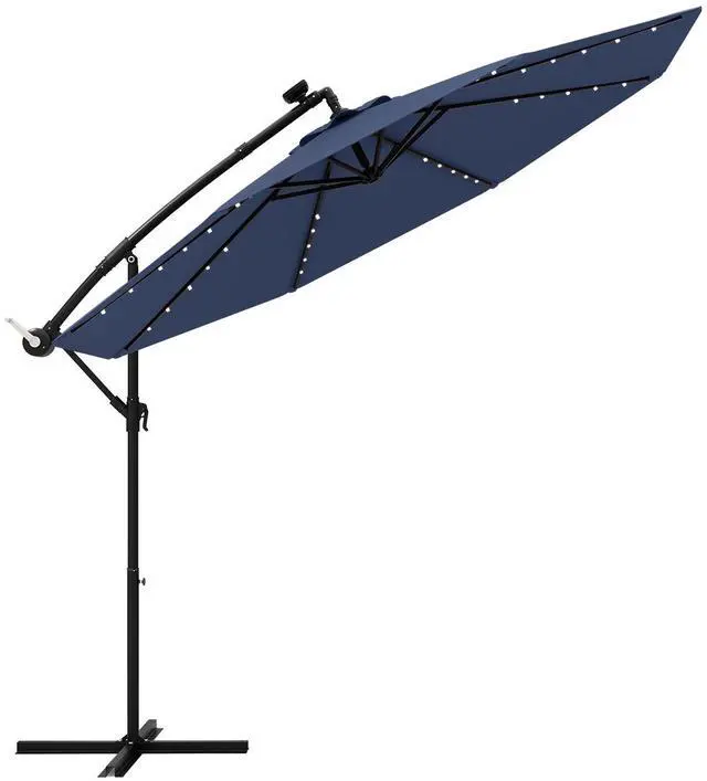 Alt view image 3 of 7 - SlickBlue 10 Feet Solar LED Offset Umbrella with 40 Lights and Cross Base for Patio-Blue