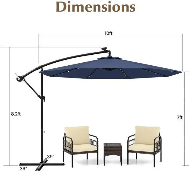 Alt view image 5 of 7 - SlickBlue 10 Feet Solar LED Offset Umbrella with 40 Lights and Cross Base for Patio-Blue