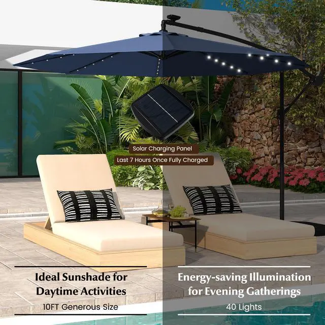 Alt view image 6 of 7 - SlickBlue 10 Feet Solar LED Offset Umbrella with 40 Lights and Cross Base for Patio-Blue