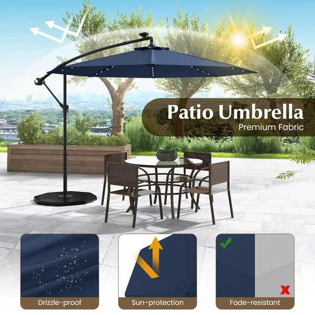 Alt view image 7 of 7 - SlickBlue 10 Feet Solar LED Offset Umbrella with 40 Lights and Cross Base for Patio-Blue