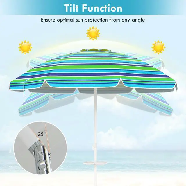 Alt view image 7 of 7 - SlickBlue 7.2 Feet Portable Outdoor Beach Umbrella with Sand Anchor and Tilt Mechanism-Green