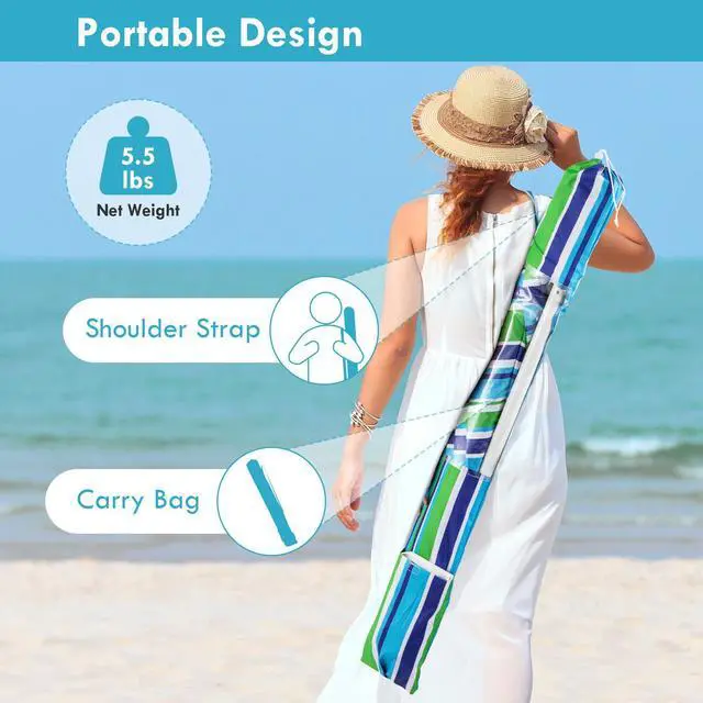 Alt view image 5 of 7 - SlickBlue 7.2 Feet Portable Outdoor Beach Umbrella with Sand Anchor and Tilt Mechanism-Green