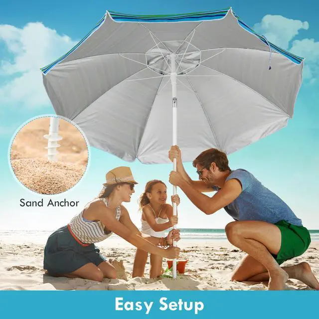 Alt view image 6 of 7 - SlickBlue 7.2 Feet Portable Outdoor Beach Umbrella with Sand Anchor and Tilt Mechanism-Green
