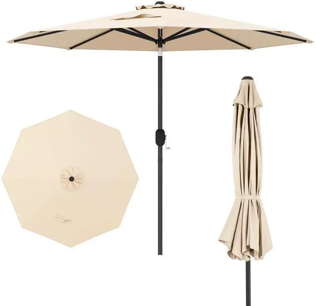 Alt view image 4 of 7 - SlickBlue 9 ft Outdoor Market Patio Table Umbrella Push Button Tilt Crank Lift-Beige