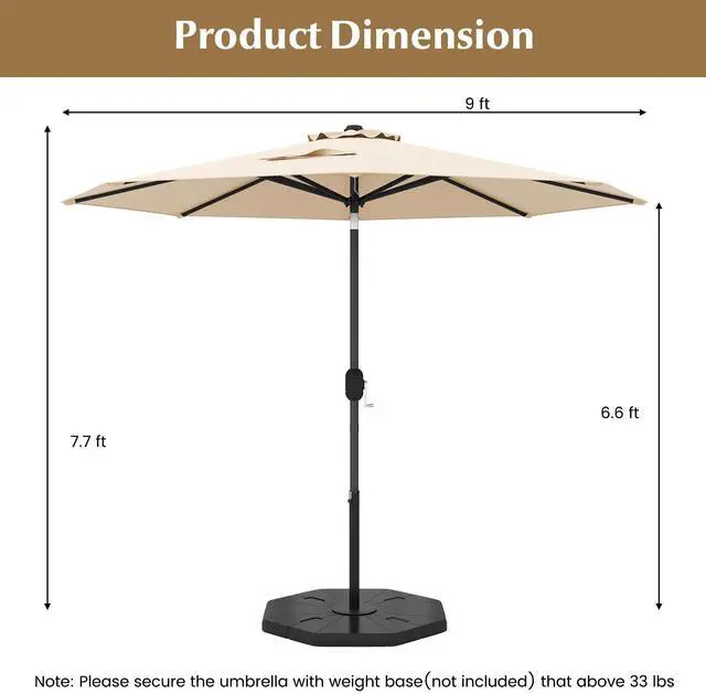 Alt view image 5 of 7 - SlickBlue 9 ft Outdoor Market Patio Table Umbrella Push Button Tilt Crank Lift-Beige