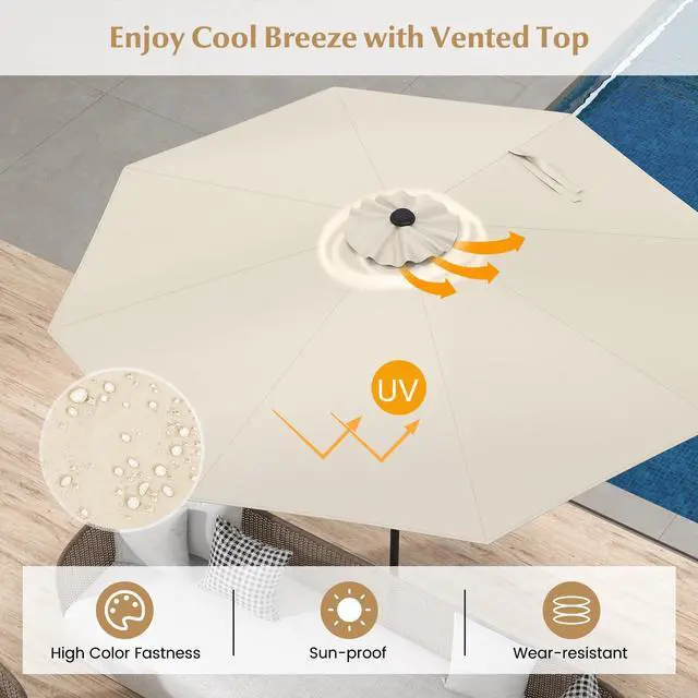 Alt view image 7 of 7 - SlickBlue 9 ft Outdoor Market Patio Table Umbrella Push Button Tilt Crank Lift-Beige