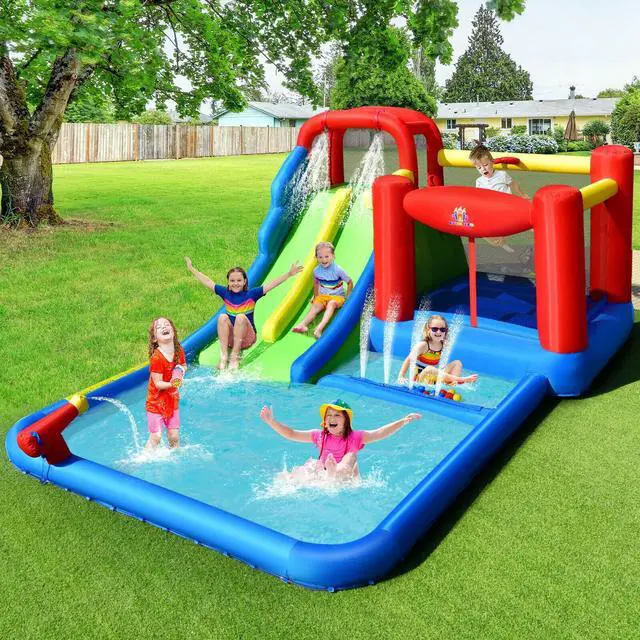 Main image of SlickBlue Inflatable Water Slide with Ocean Balls for Kids without Blower