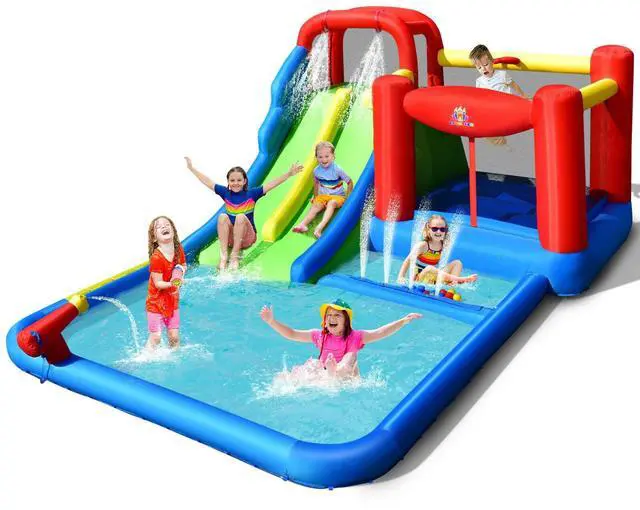 Alt view image 4 of 7 - SlickBlue Inflatable Water Slide with Ocean Balls for Kids without Blower