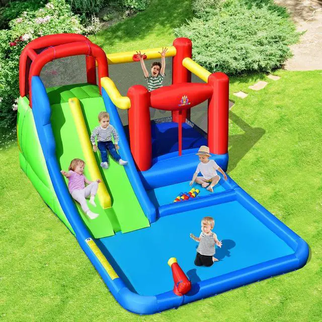 Alt view image 6 of 7 - SlickBlue Inflatable Water Slide with Ocean Balls for Kids without Blower