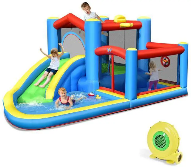 Alt view image 3 of 7 - SlickBlue Inflatable Kids Water Slide Bounce Castle with 480W Blower