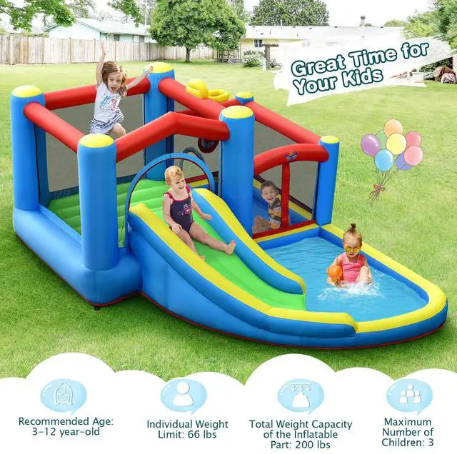Alt view image 2 of 7 - SlickBlue Inflatable Kids Water Slide Bounce Castle with 480W Blower