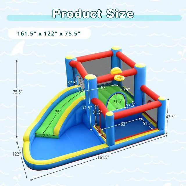 Alt view image 5 of 7 - SlickBlue Inflatable Kids Water Slide Bounce Castle with 480W Blower