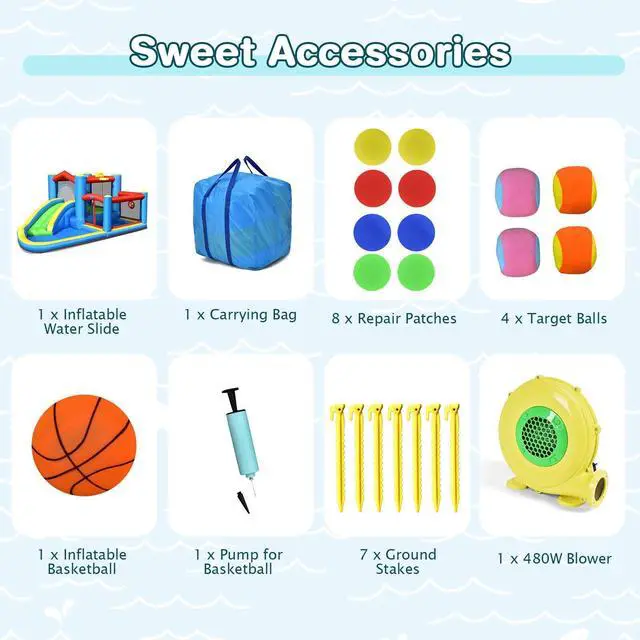 Alt view image 6 of 7 - SlickBlue Inflatable Kids Water Slide Bounce Castle with 480W Blower