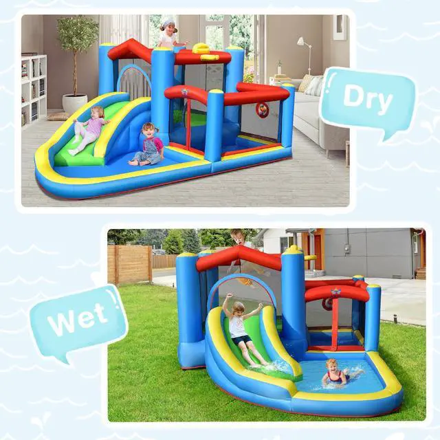 Alt view image 7 of 7 - SlickBlue Inflatable Kids Water Slide Bounce Castle with 480W Blower