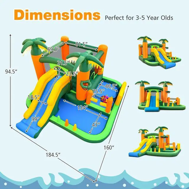 Alt view image 4 of 7 - SlickBlue 8-in-1 Tropical Inflatable Bounce Castle with 2 Ball Pits Slide and Tunnel Without Blower