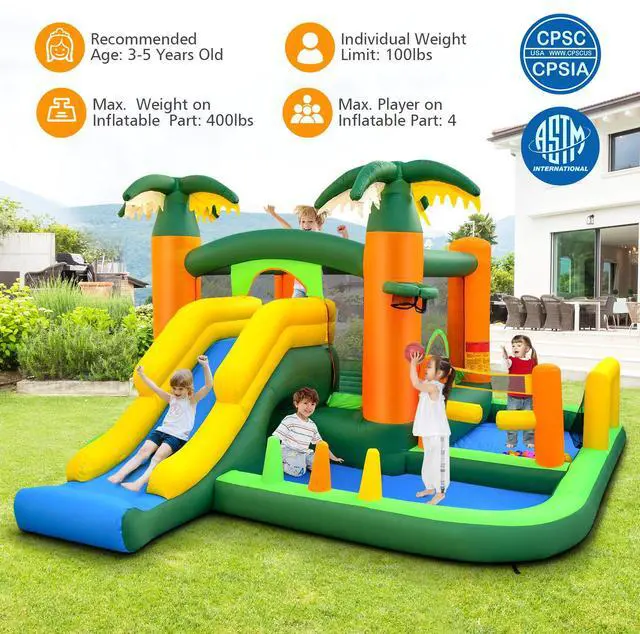 Alt view image 6 of 7 - SlickBlue 8-in-1 Tropical Inflatable Bounce Castle with 2 Ball Pits Slide and Tunnel Without Blower