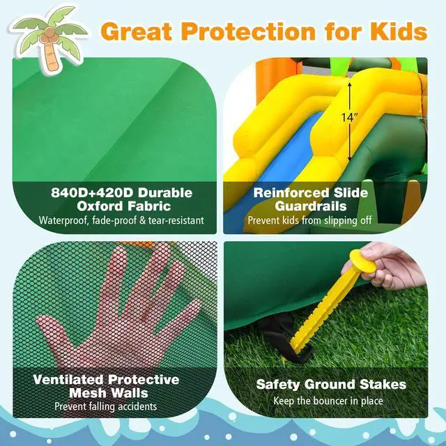 Alt view image 7 of 7 - SlickBlue 8-in-1 Tropical Inflatable Bounce Castle with 2 Ball Pits Slide and Tunnel Without Blower