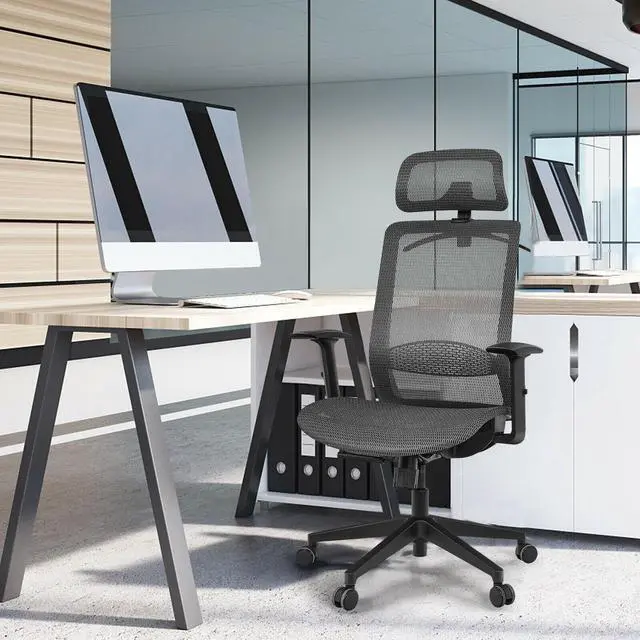 Alt view image 2 of 7 - Height Adjustable Ergonomic High Back Mesh Office Chair with Hange Gray