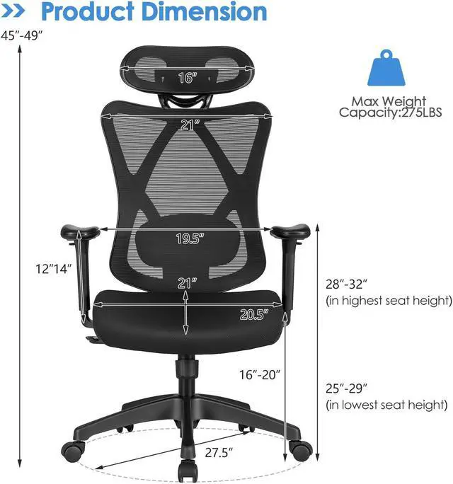 Alt view image 2 of 7 - High Back Mesh Executive Chair with Adjustable Lumbar Support