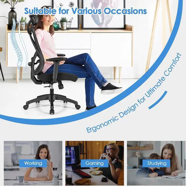 Alt view image 5 of 7 - High Back Mesh Executive Chair with Adjustable Lumbar Support