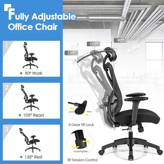 Alt view image 7 of 7 - High Back Mesh Executive Chair with Adjustable Lumbar Support
