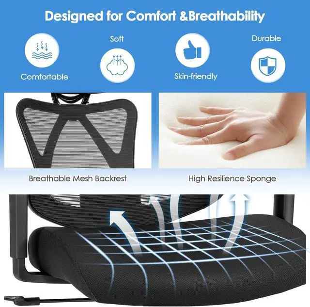 Alt view image 6 of 7 - High Back Mesh Executive Chair with Adjustable Lumbar Support