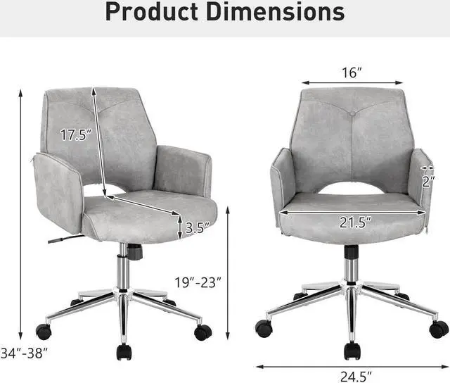 Alt view image 5 of 7 - Adjustable Hollow Mid Back Leisure Office Chair with Armrest-Gray