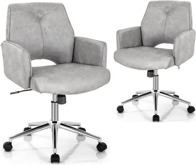 Alt view image 2 of 7 - Adjustable Hollow Mid Back Leisure Office Chair with Armrest-Gray