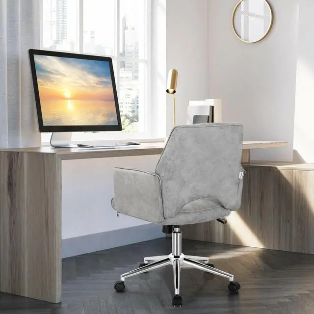 Alt view image 7 of 7 - Adjustable Hollow Mid Back Leisure Office Chair with Armrest-Gray