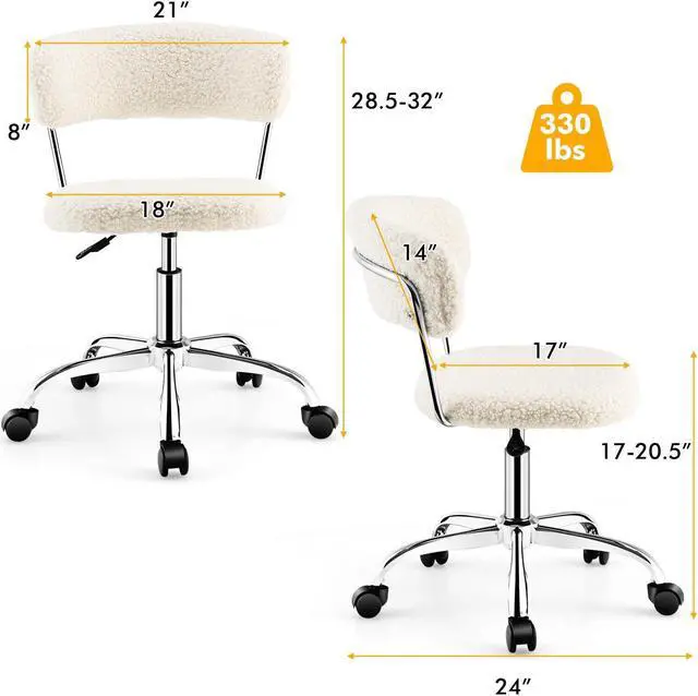 Alt view image 2 of 7 - Computer Desk Chair Adjustable Sherpa Office Chair Swivel Vanity Chair-White
