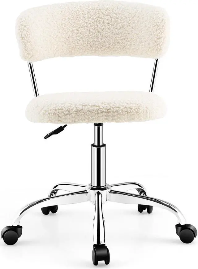 Alt view image 7 of 7 - Computer Desk Chair Adjustable Sherpa Office Chair Swivel Vanity Chair-White