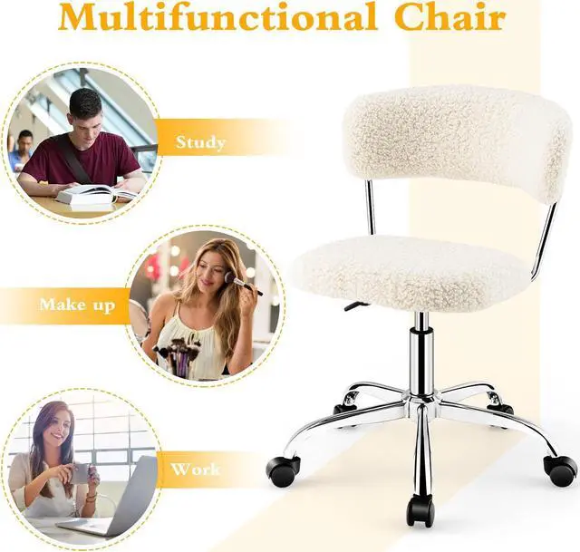 Alt view image 5 of 7 - Computer Desk Chair Adjustable Sherpa Office Chair Swivel Vanity Chair-White
