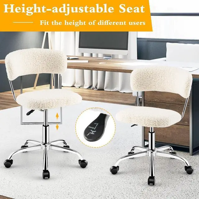 Alt view image 6 of 7 - Computer Desk Chair Adjustable Sherpa Office Chair Swivel Vanity Chair-White