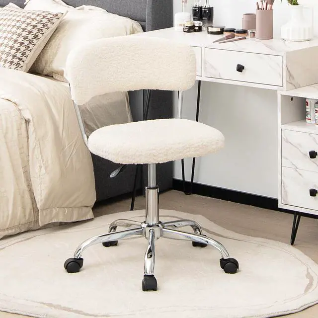 Alt view image 3 of 7 - Computer Desk Chair Adjustable Sherpa Office Chair Swivel Vanity Chair-White