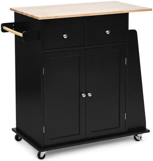 Alt view image 5 of 7 - SlickBlue Rubber Wood Countertop Rolling Kitchen Island Cart-Black