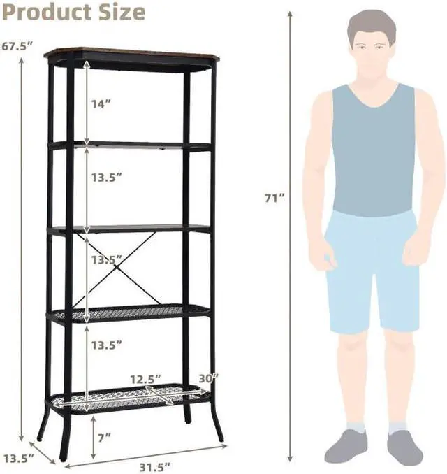 Alt view image 5 of 7 - SlickBlue Industrial 5-Layer Bookshelf with Out-Stretched Legs