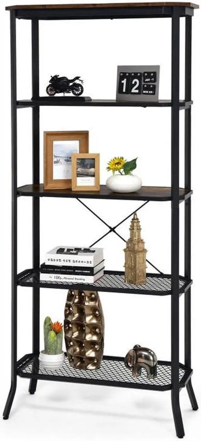 Alt view image 4 of 7 - SlickBlue Industrial 5-Layer Bookshelf with Out-Stretched Legs