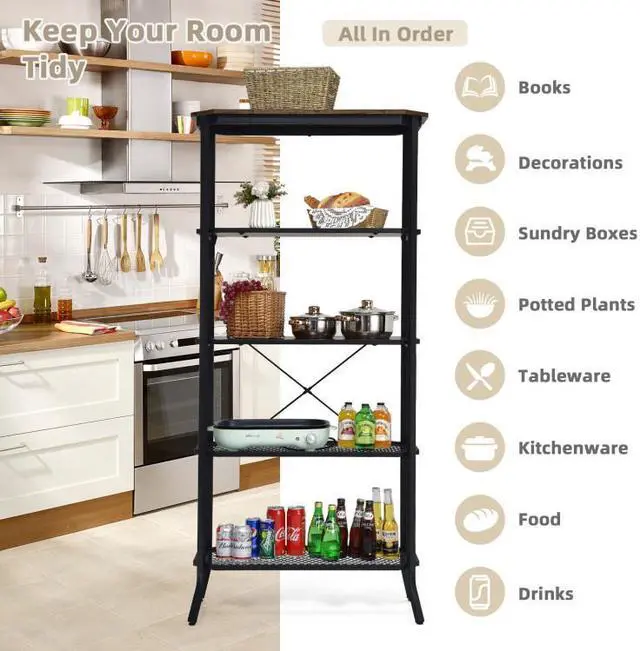 Alt view image 7 of 7 - SlickBlue Industrial 5-Layer Bookshelf with Out-Stretched Legs
