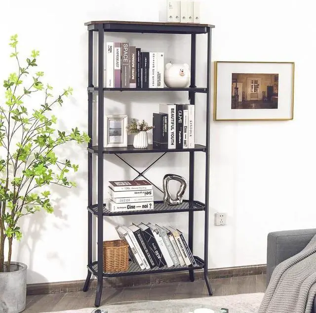 Alt view image 3 of 7 - SlickBlue Industrial 5-Layer Bookshelf with Out-Stretched Legs