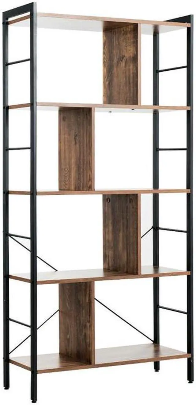Main image of SlickBlue 4-Tier Industrial Freestanding Bookshelf with Metal Frame