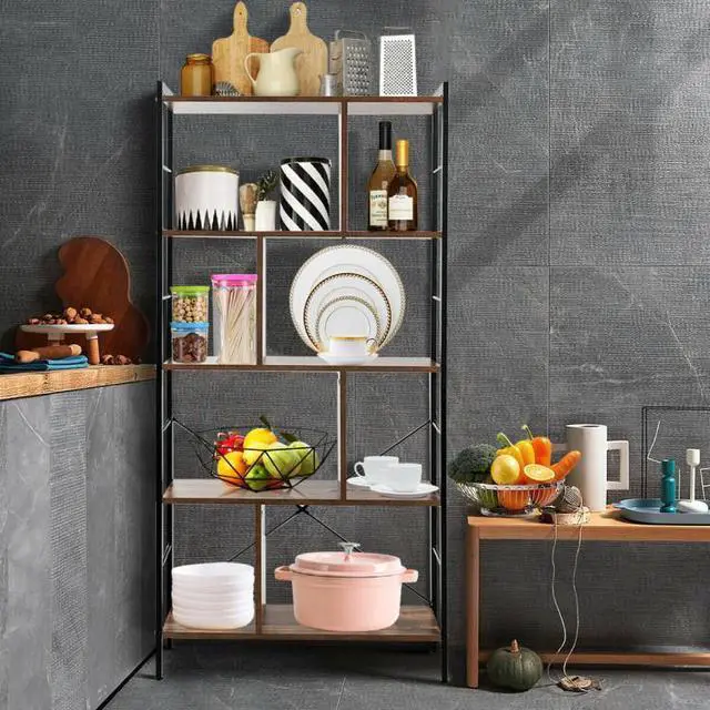 Alt view image 2 of 7 - SlickBlue 4-Tier Industrial Freestanding Bookshelf with Metal Frame