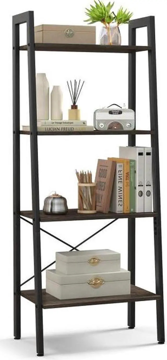 Main image of SlickBlue 4-Tier Bookshelf with Metal Frame and Adjustable Foot Pads-Oak
