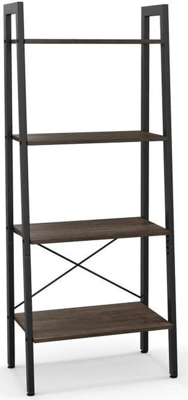 Alt view image 6 of 7 - SlickBlue 4-Tier Bookshelf with Metal Frame and Adjustable Foot Pads-Oak