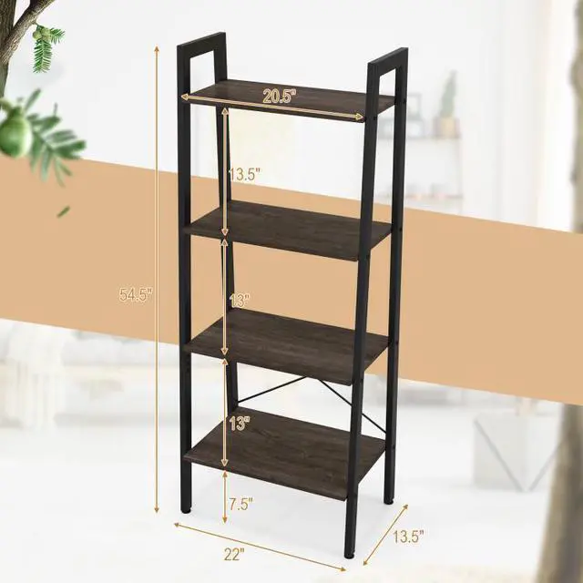 Alt view image 7 of 7 - SlickBlue 4-Tier Bookshelf with Metal Frame and Adjustable Foot Pads-Oak
