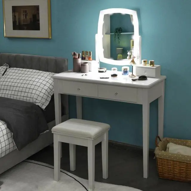 Alt view image 2 of 7 - SlickBlue Vanity Table Set with Lighted Mirror for Bedroom and Dressing Room