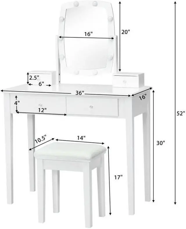 Alt view image 3 of 7 - SlickBlue Vanity Table Set with Lighted Mirror for Bedroom and Dressing Room